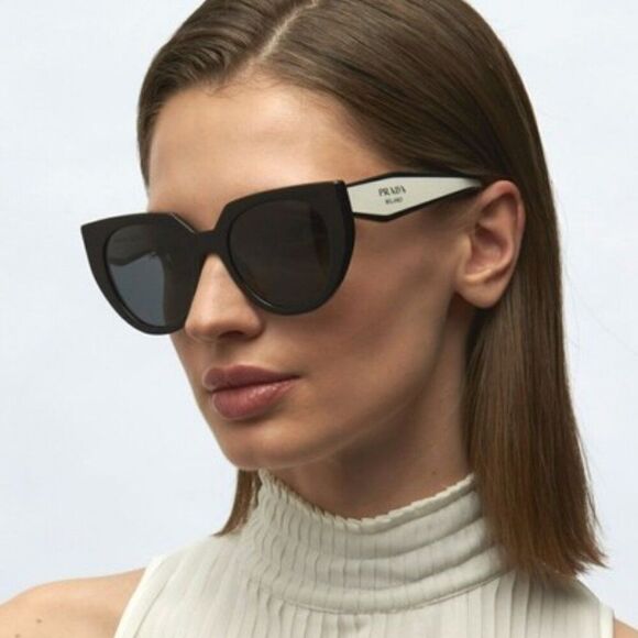 NEW Prada PR14WS 09Q-5S0 Black Talc Gray Cat Eye Oversized Women Sunglasses - Picture 4 of 11